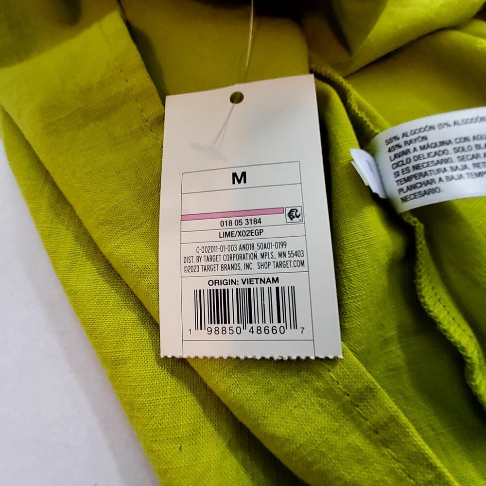 A New Day Lime Green Mini Skirt Elastic Waist Medium Size Cotton & Rayon Blend - Picture 8 of 10